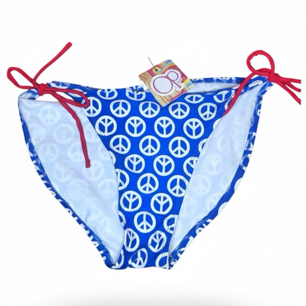NWT OP Women’s Deadstock Y2K Peace Sign Bikini Bottoms with Adjustable Ties